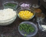 A picture of step 1 of Garlic Spinach Corn Rice.