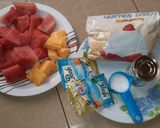 A picture of step 1 of Watermelon and paw paw milkshake.