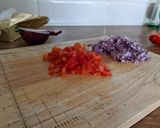 A picture of step 1 of Deep based red pepper and red onion omelette #newcookschallenge.