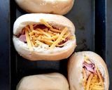 A picture of step 2 of My Cheesey Bacon & Egg in a bread basket. 😁.