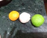 A picture of step 1 of Tri colour Poori with white matar.