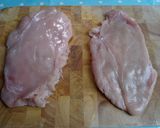 A picture of step 1 of Chicken Milanese.