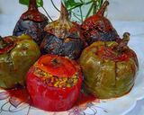 عکس مرحله 6 از دستور دلمه بادمجان🍆 گوجه🍅 فلفل دلمه🫑