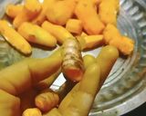 A picture of step 1 of Raw Turmeric Curry (kachi haldi ki sabzi).