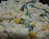 A picture of step 4 of Rajas con crema, chicken, and cream cheese.