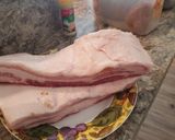 A picture of step 2 of Brad's homemade Cajun bacon.