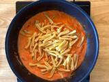 Sausage pasta bake in tomato cream sauce