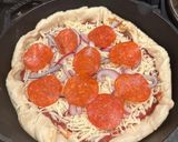 A picture of step 3 of Cast Iron Skillet Pepperoni Onion Pizza.