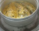 A picture of step 2 of Bhapa Parshe/ steamed parshe fish in mustard gravy.