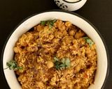 A picture of step 8 of Chole Pulao.