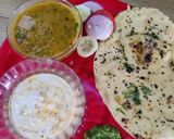 A picture of step 12 of Punjabi thali (Tandoori roti with dal makhni kheere ka raita and chutney).