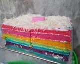 Foto langkah ke 10 dari resep Rainbow Cake Ny.Liem versi Kukus lapis buttercream Lembut Enak.