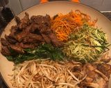 A picture of step 8 of Beef and vegetable Korean rice bowl aka bibimbap.