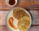 A picture of step 10 of Okonomiyaki (Japanese savoury pancakes).
