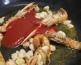 A picture of step 2 of Linguine with Langostines in a tomato and brandy sauce 🎄.