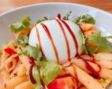 Hình bước làm 5 của món 💚 Nui Xào Cà Chua Lá Thơm Provence & Phô Mai Burrata
