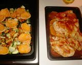 Barbecue csirke édesburgonya chipssel, zellerrel és cukkínivel recept fázis 4 fotója