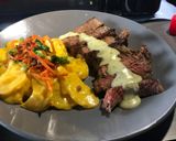 A picture of step 3 of Seared Strip w/ Creamy Cilantro Lime Sauce & Scalloped Potatoes.