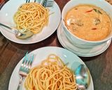 รูปขั้นตอนการทำที่ 3 ของ 🍝🐔..สปาเกตตี้แกงเขียวหวานครีมซอส