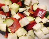 A picture of step 1 of Veg and salmon tray bake.