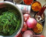 A picture of step 1 of Dill leaves lentil curry | Suva-toordal bhaji | Sabsige soppina palya.