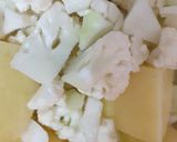 A picture of step 1 of Achari aloo gobhi.