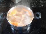 Spaguettis con gambas y espinacas