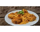 A picture of step 7 of Spaghetti and Meatballs #4weekschallenge #Charityrecipe.