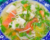Hình bước làm 4 của món Canh chua chay đậu hủ trắng,nấm kim châm và cà chua