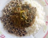 A picture of step 1 of Shredded meat souce with rice/beans.