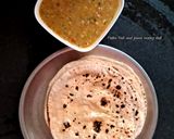 A picture of step 5 of Pulka Roti and green moong dal.