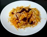 A picture of step 4 of My Two Cheese Melted over Chips & BBQ Sauce.