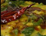 A picture of step 8 of Palak Dal (spinach-lentil soup).