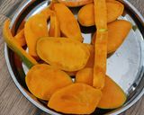 A picture of step 1 of Keshar mango juice.