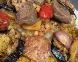 A picture of step 3 of Maqluba with Beef.