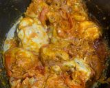 A picture of step 2 of Chicken masala with peas pulao rice.