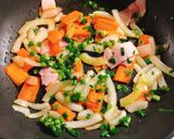 A picture of step 1 of Yakisoba with sunny side up egg.