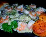 A picture of step 9 of Mike's Garlic Shrimp Alfredo.