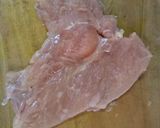 A picture of step 4 of Chicken Francaise.