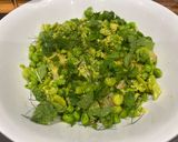 A picture of step 2 of Pan-fried Halibut, Jersey Royals, Herb and Legume Crush.