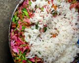 A picture of step 6 of Rainbow fried rice.