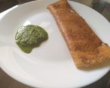 A picture of step 3 of Masala dosa with potato and coconut chattny.
