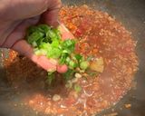 A picture of step 3 of Spaghetti bolognese with Thai green pesto.
