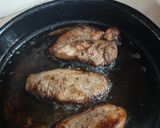 A picture of step 2 of Teragon steaks with garlic rice and vegs.