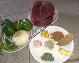 A picture of step 1 of Kilishi rice and green shredded beef.