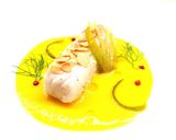 Foto del passaggio 5 della ricetta Baccalà con salsa di arancia, buccia di limone caramellata e lamelle di mandorle tostate