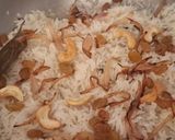 A picture of step 7 of Kerala style Nei choru (One pot meal ghee Rice).