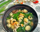 Hình bước làm 3 của món Canh Nấm Đùi Gà Mồng Tơi