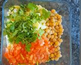 A picture of step 5 of Chana chat in crisp bowl.