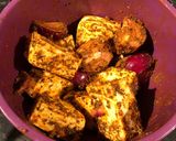 A picture of step 2 of Basil Paneer Tikka Masala and mint yoghurt.